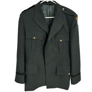 VTG Marlow White Mens Army Green Military Jacket W/ Airborne Ranger Patches -BUB